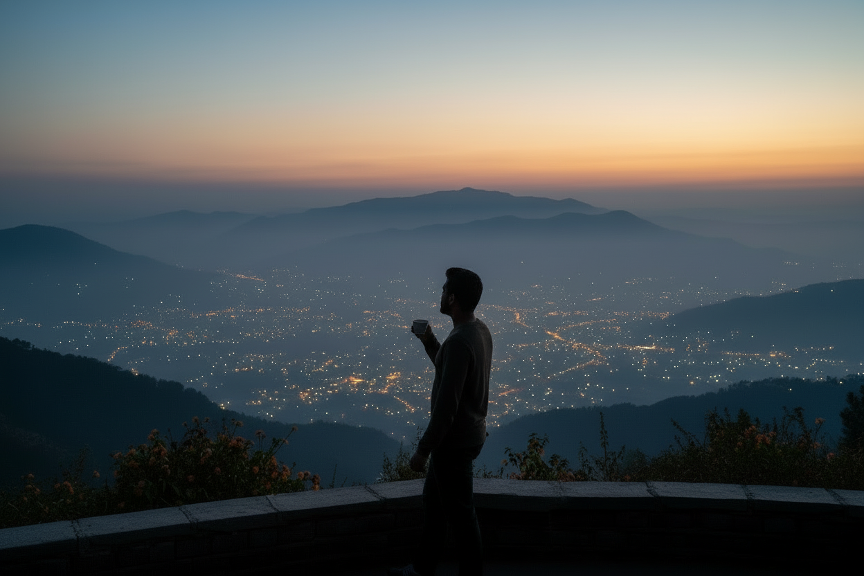 Person should be looking at those lights, and make it appears that it is far below