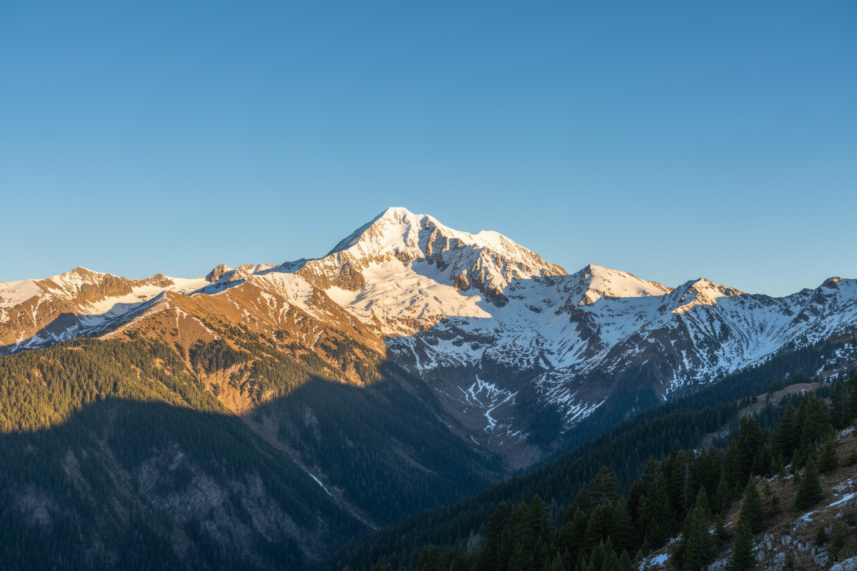 Serene Mountain peak getting direct sunlight